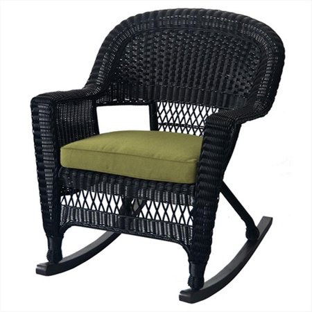 JECO W00207R-D-2-FS029 Black Rocker Wicker Chair With Green Cushion - Set 2 W00207R-D_2-FS029